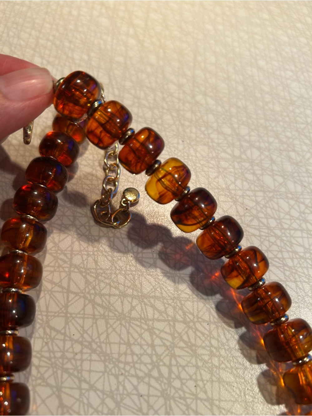 Amber Resin Bead Necklace with Gold Chain - Picture 5 of 6